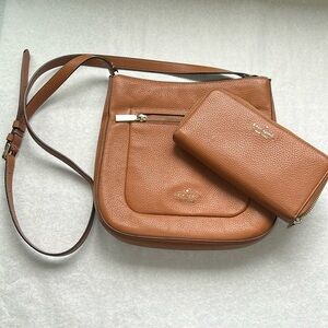 Kate Spade Leila Pebbled Leather Top Zip Crossbody & Matching Wallet Gingerbread